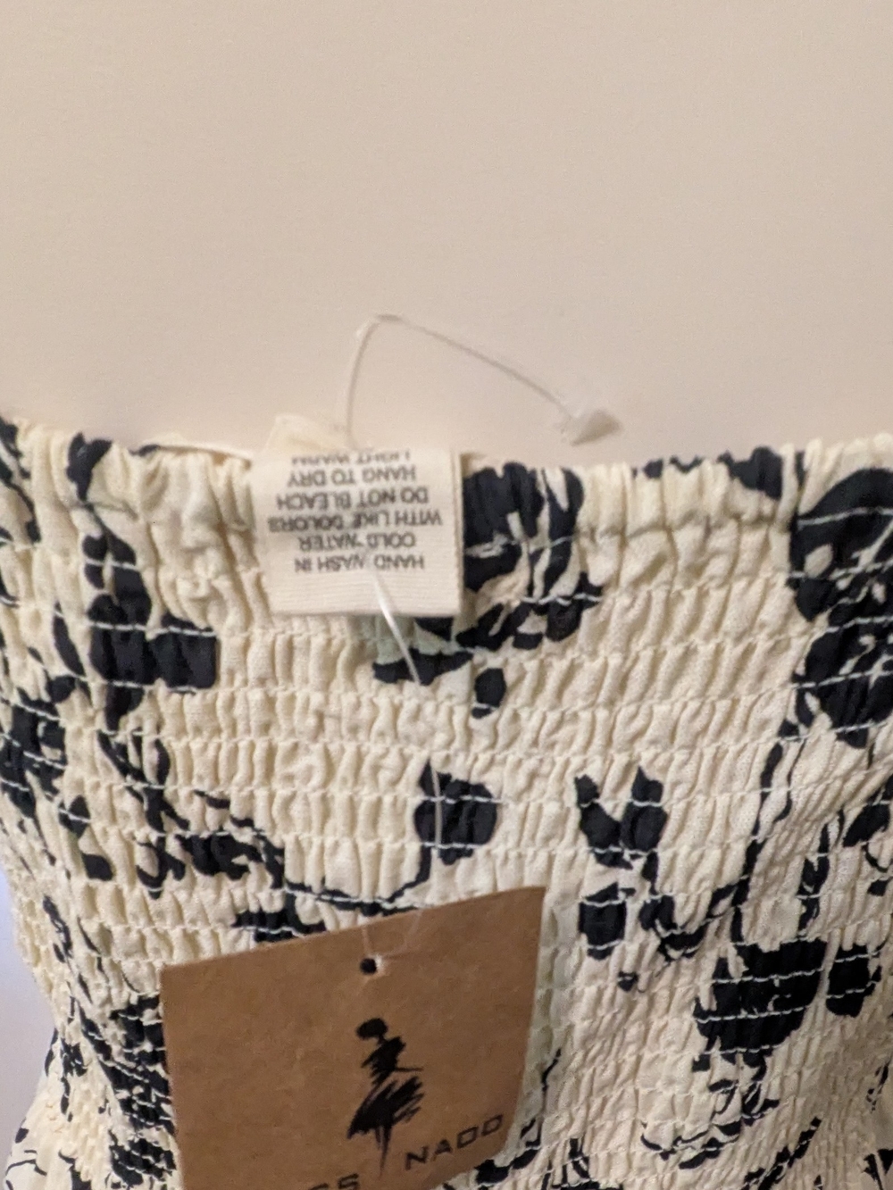 Cream and Black Floral Midi Dress with Ruffle Hem Cotton NWT - Picture 8 of 11